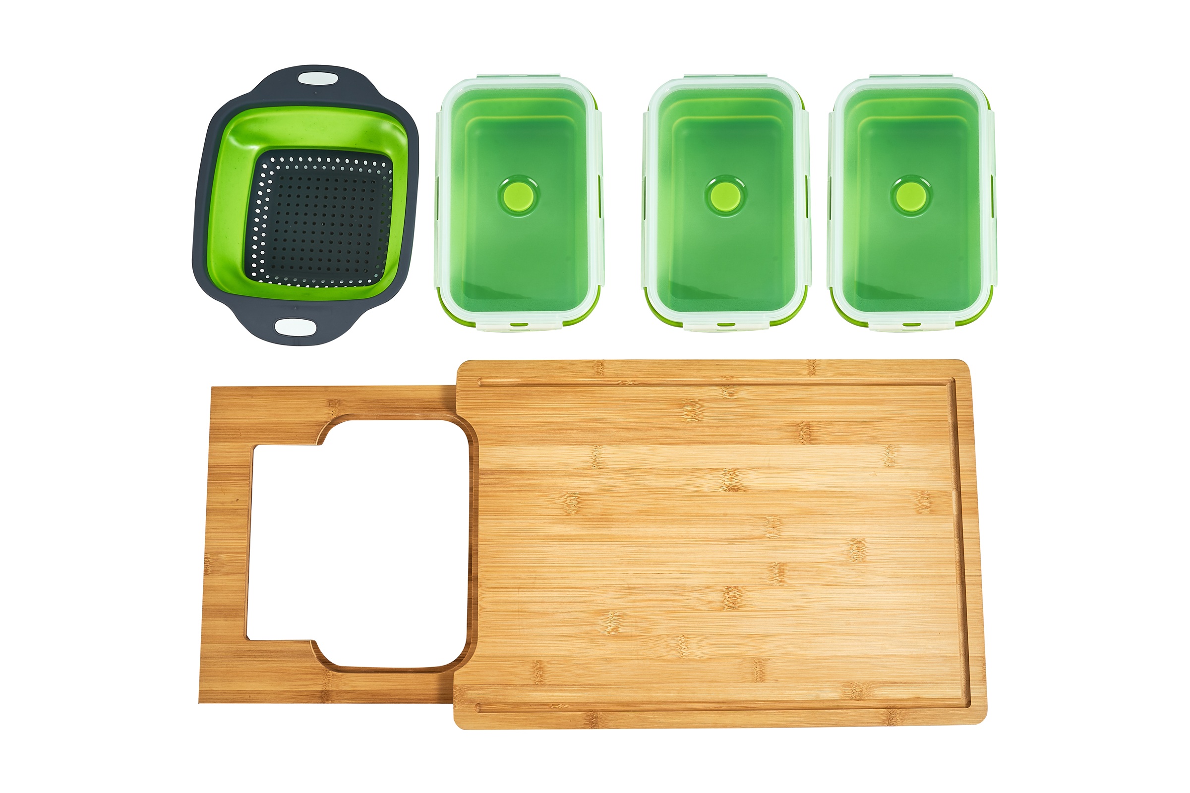 Bamboo Meal Prep Station components laid out